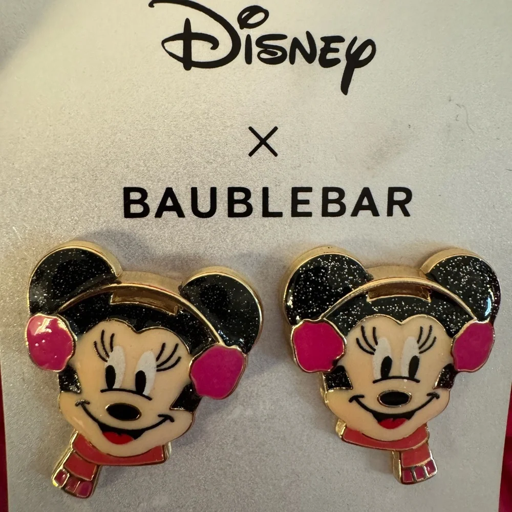 New Minnie Mouse Earrings Disney X Baublebar Studs with Pink Earmuffs